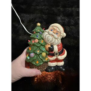 Vintage '99  Ceramic Santa Claus decorating Christmas Tree Figure Decor 7"